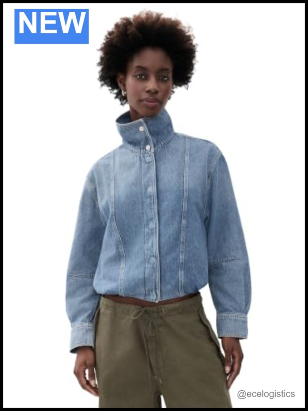 LE JEAN Women's Denim Bubble Jacket Funnel Neck